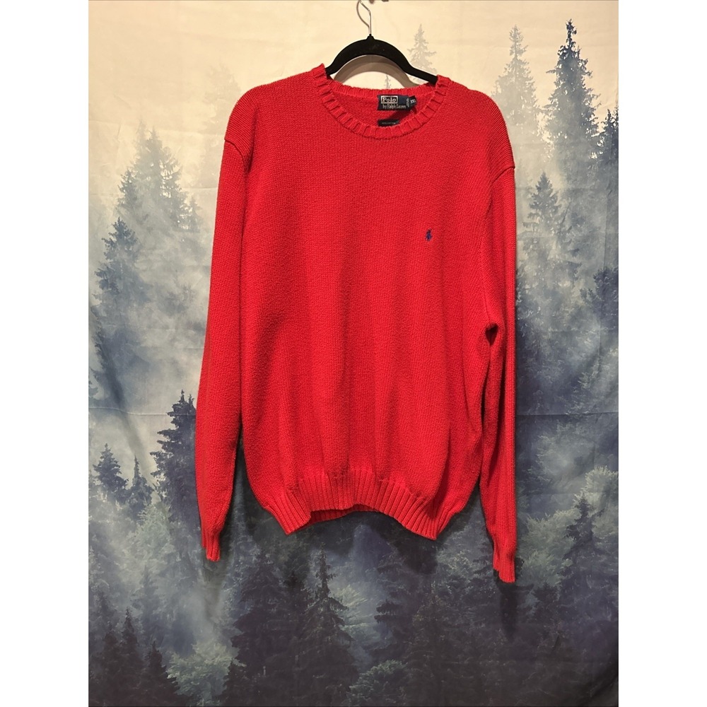 Polo Ralph Lauren Men's Red Logo Crew Neck Sweater Pima Cotton XXL